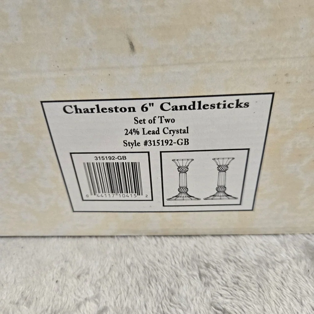 Fifth Avenue Crystal Charleston 6in Candlesticks 24% Lead Crystal Set 315192-GB